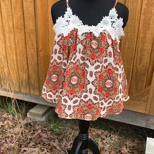 Taylor & Sage Red and White Lace Camisole